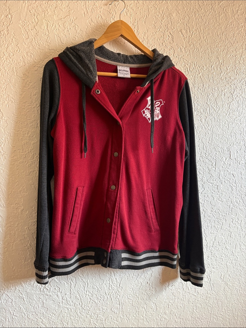 Harry Potter Burgundy and Charcoal Varsity Hoodie Jacket